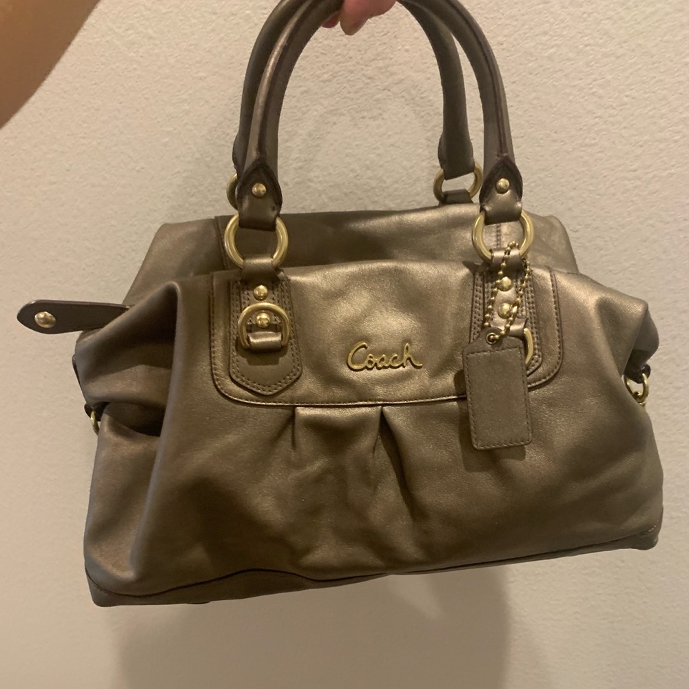 Metallic coach bag